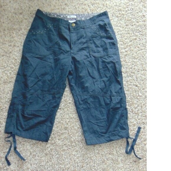 Womens LEE Capris Gray 10 Embellished Adjustable Tie Legs Pants 4 Pocket - Picture 1 of 5